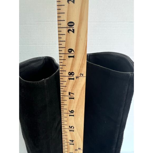 Gucci Black Suede Knee High Wedge Heel Pull On Round Toe Boots 203924 Sz 7.5M - Picture 9 of 13